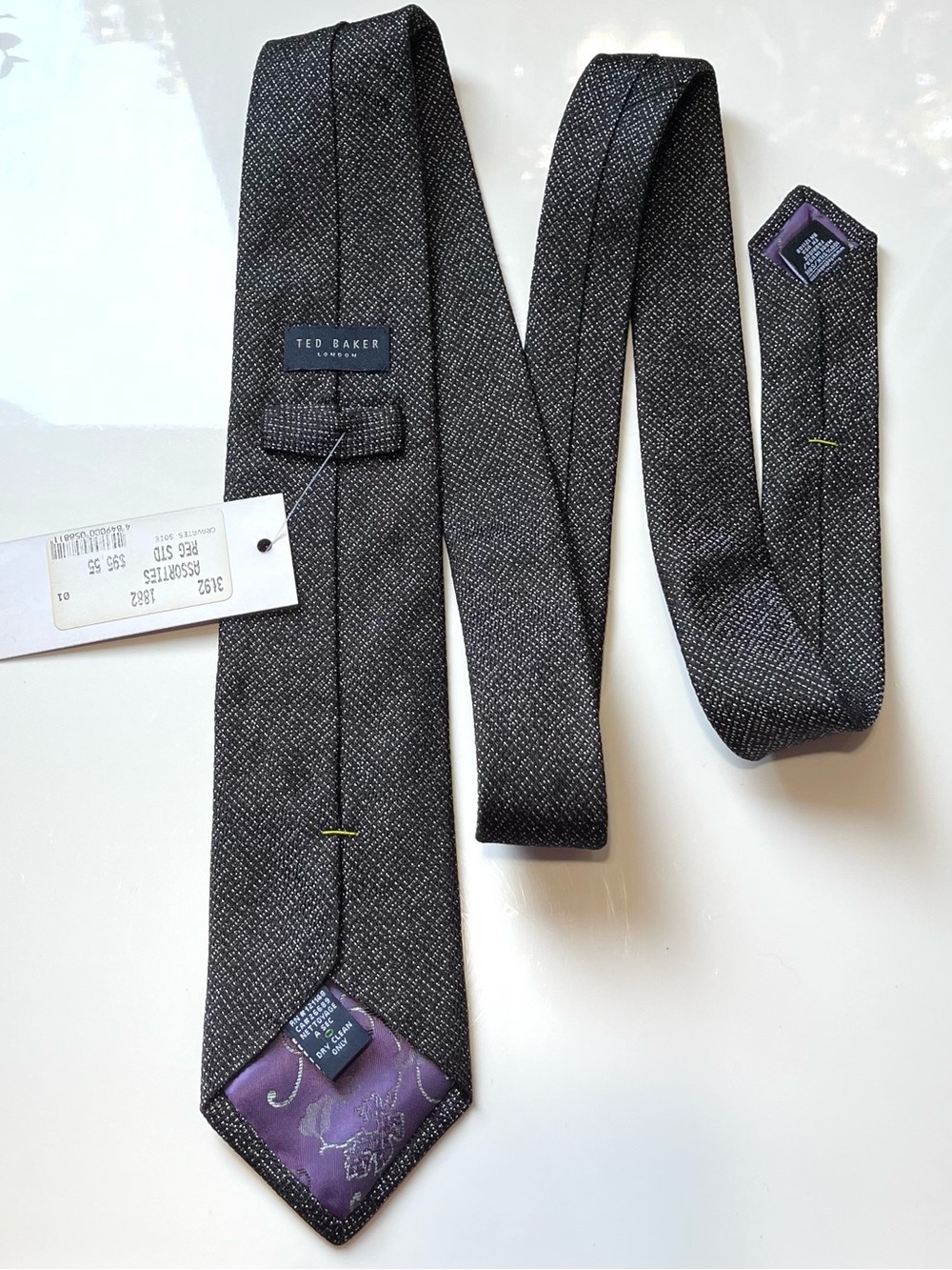 Ted Baker London Men’s 100% Silk Charcoal Gray Tie Made in USA (New with Tag)